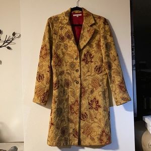 Cabi-179 guinevere gold & burgundy floral.